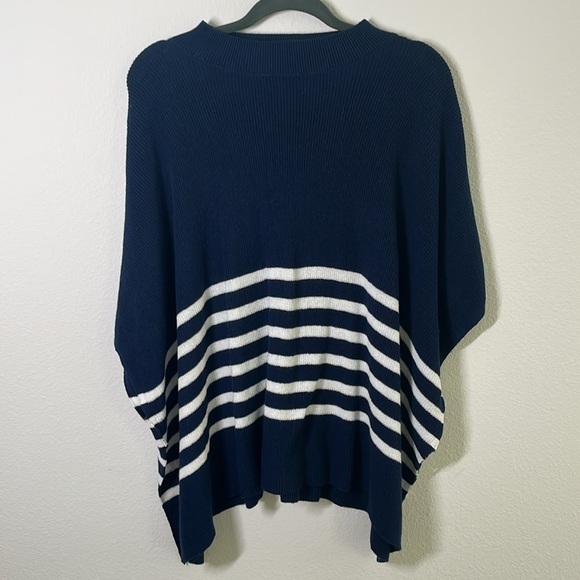 J.Crew Navy Blue Stripe Knit Poncho | One Size - Picture 3 of 7